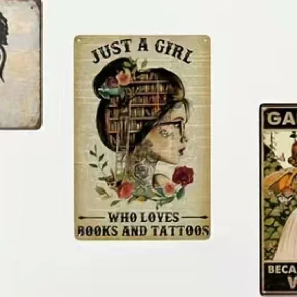 “Just A Girl Who Loves Books And Tattoos” Vintage Metal Tin Sign - Picture 2 of 2